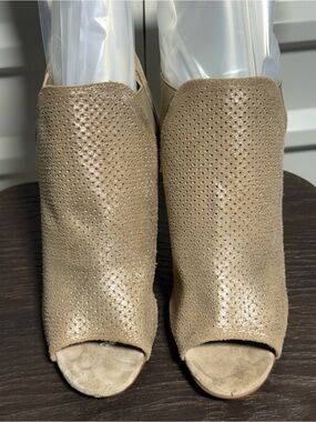 Vaneli Taupe Perforated Peep-Toe Heeled Booties